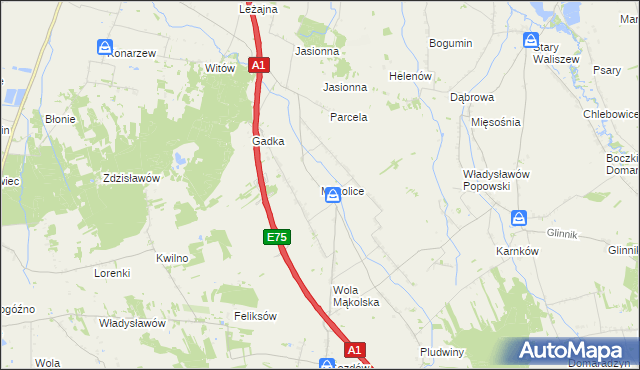mapa Mąkolice gmina Głowno, Mąkolice gmina Głowno na mapie Targeo