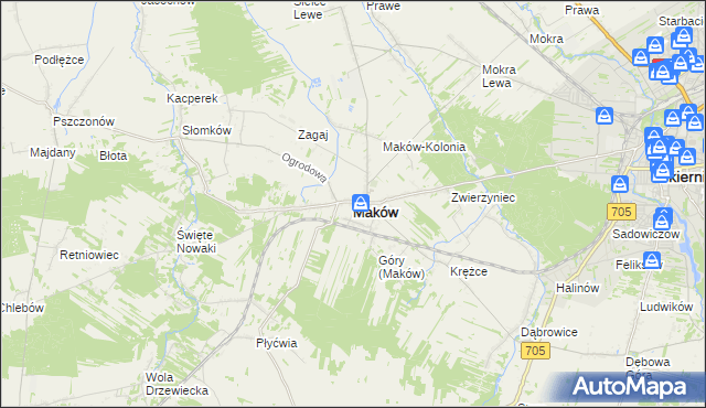 mapa Maków powiat skierniewicki, Maków powiat skierniewicki na mapie Targeo