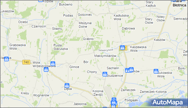 mapa Maksymilianów gmina Przytyk, Maksymilianów gmina Przytyk na mapie Targeo