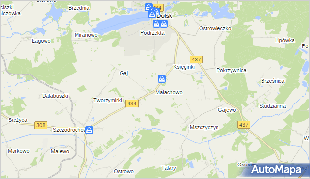 mapa Małachowo gmina Dolsk, Małachowo gmina Dolsk na mapie Targeo