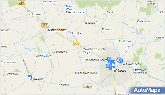 mapa Małachowo-Złych Miejsc, Małachowo-Złych Miejsc na mapie Targeo