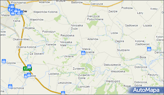 mapa Malice Kościelne, Malice Kościelne na mapie Targeo