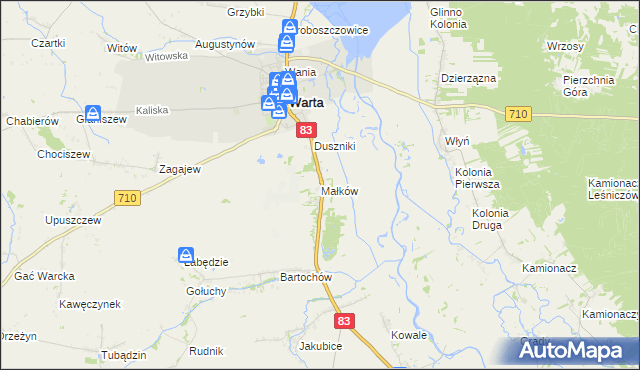 mapa Małków gmina Warta, Małków gmina Warta na mapie Targeo