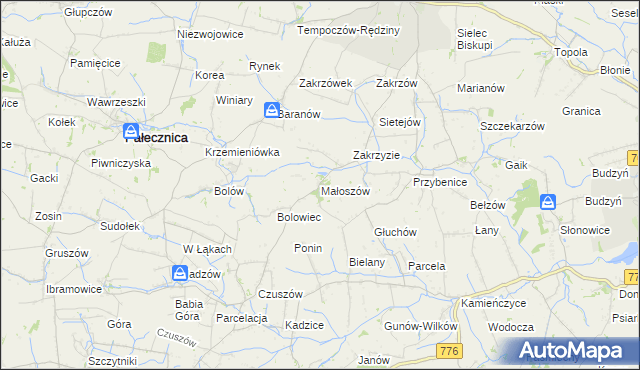 mapa Małoszów gmina Skalbmierz, Małoszów gmina Skalbmierz na mapie Targeo