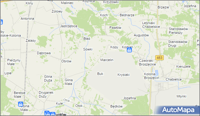 mapa Marcelin gmina Rząśnia, Marcelin gmina Rząśnia na mapie Targeo