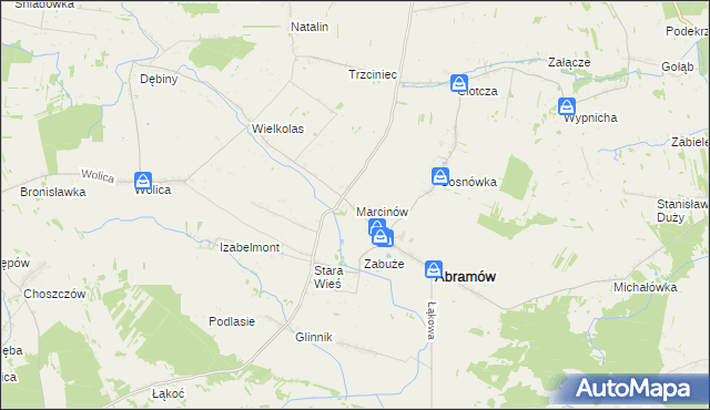 mapa Marcinów gmina Abramów, Marcinów gmina Abramów na mapie Targeo