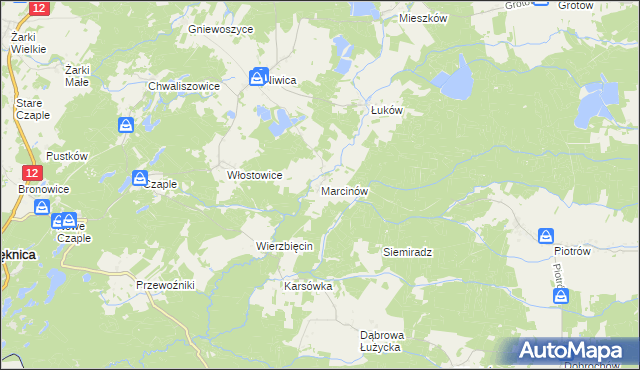 mapa Marcinów gmina Trzebiel, Marcinów gmina Trzebiel na mapie Targeo