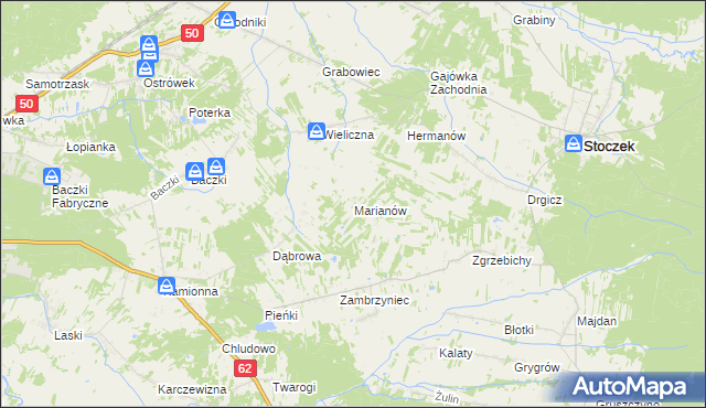 mapa Marianów gmina Stoczek, Marianów gmina Stoczek na mapie Targeo