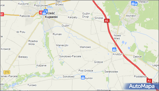 mapa Markowo gmina Włocławek, Markowo gmina Włocławek na mapie Targeo