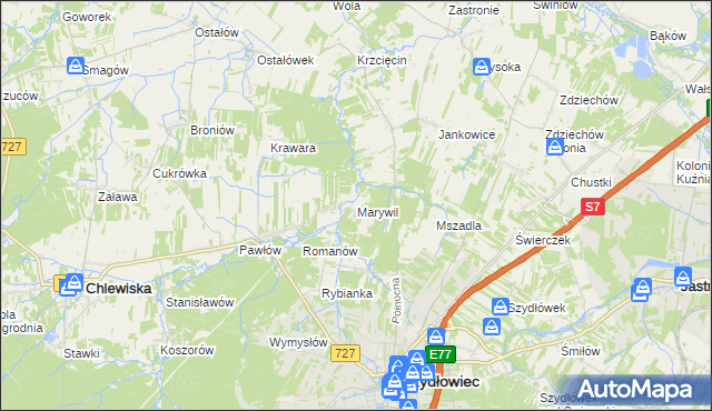 mapa Marywil gmina Szydłowiec, Marywil gmina Szydłowiec na mapie Targeo
