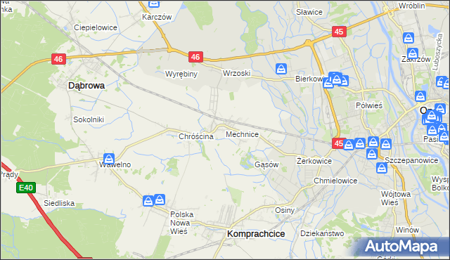 mapa Mechnice gmina Dąbrowa, Mechnice gmina Dąbrowa na mapie Targeo