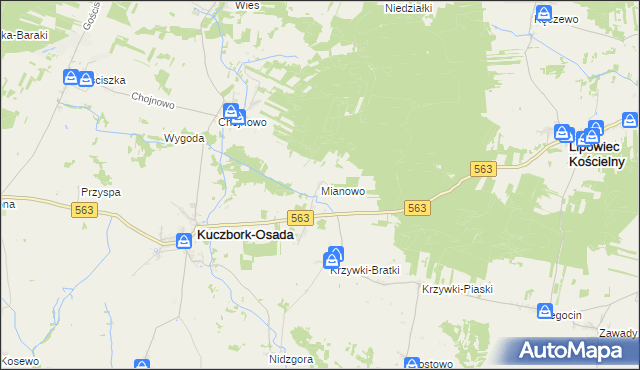mapa Mianowo gmina Kuczbork-Osada, Mianowo gmina Kuczbork-Osada na mapie Targeo