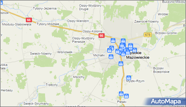 mapa Michałki gmina Wysokie Mazowieckie, Michałki gmina Wysokie Mazowieckie na mapie Targeo