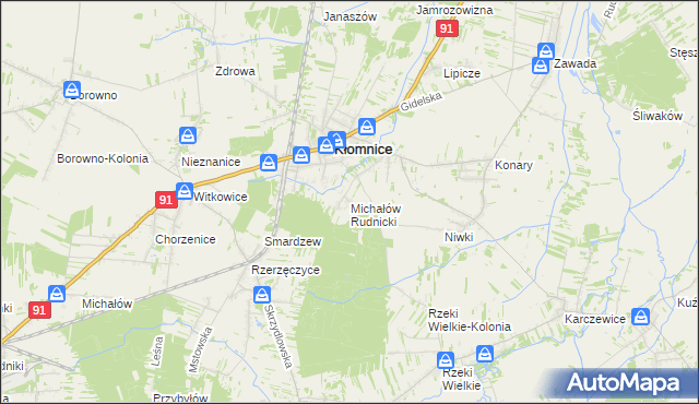 mapa Michałów gmina Kłomnice, Michałów gmina Kłomnice na mapie Targeo