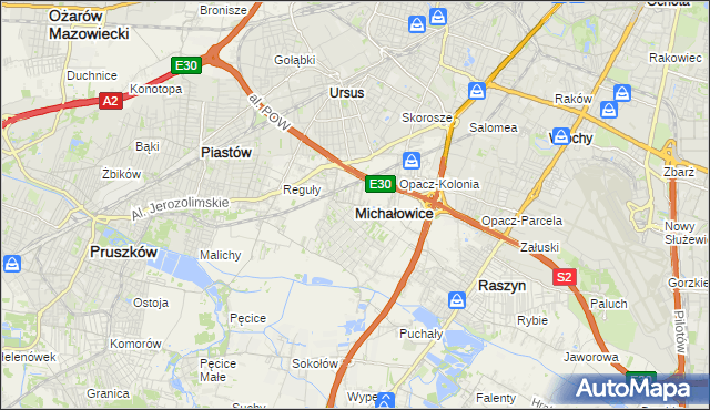 mapa Michałowice powiat pruszkowski, Michałowice powiat pruszkowski na mapie Targeo
