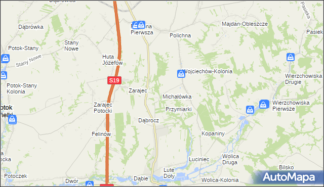 mapa Michałówka gmina Modliborzyce, Michałówka gmina Modliborzyce na mapie Targeo