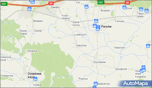 mapa Miechów gmina Perzów, Miechów gmina Perzów na mapie Targeo