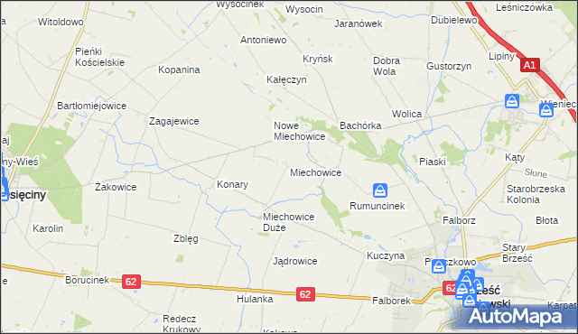 mapa Miechowice gmina Brześć Kujawski, Miechowice gmina Brześć Kujawski na mapie Targeo