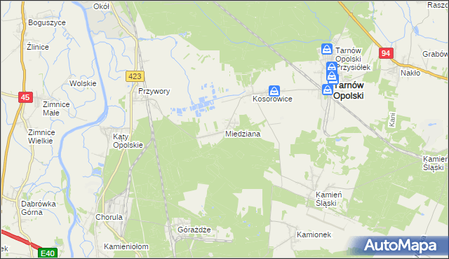 mapa Miedziana gmina Tarnów Opolski, Miedziana gmina Tarnów Opolski na mapie Targeo