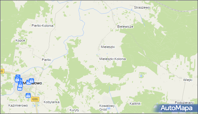 mapa Mieleszki-Kolonia, Mieleszki-Kolonia na mapie Targeo