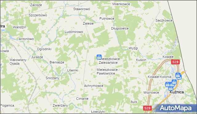 mapa Mieleszkowce Zalesiańskie, Mieleszkowce Zalesiańskie na mapie Targeo