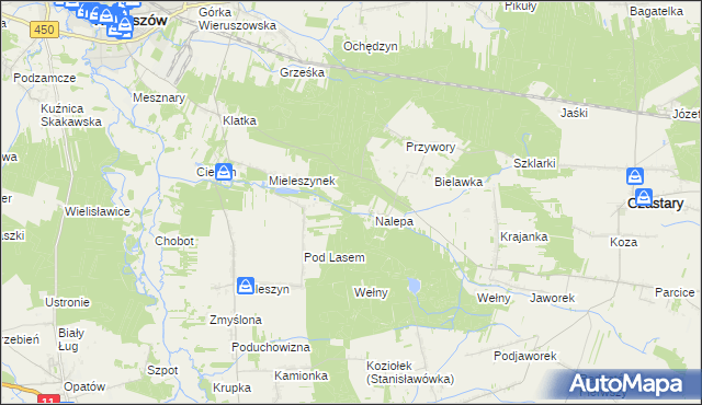 mapa Mieleszyn gmina Wieruszów, Mieleszyn gmina Wieruszów na mapie Targeo