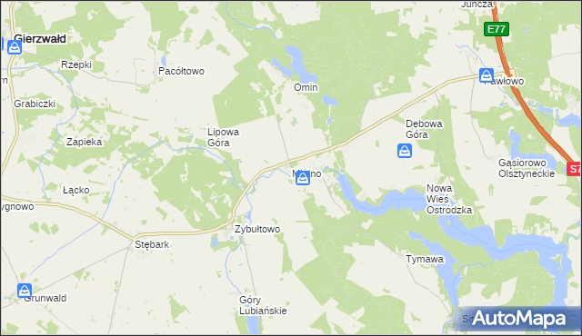 mapa Mielno gmina Grunwald, Mielno gmina Grunwald na mapie Targeo