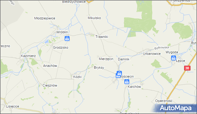 mapa Mierzęcin gmina Pawłowiczki, Mierzęcin gmina Pawłowiczki na mapie Targeo