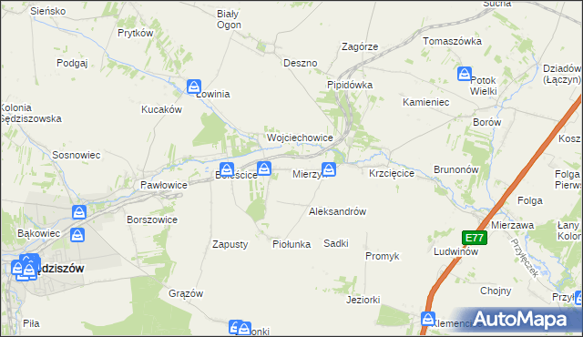 mapa Mierzyn gmina Sędziszów, Mierzyn gmina Sędziszów na mapie Targeo