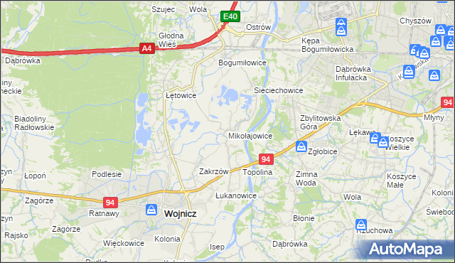 mapa Mikołajowice gmina Wierzchosławice, Mikołajowice gmina Wierzchosławice na mapie Targeo