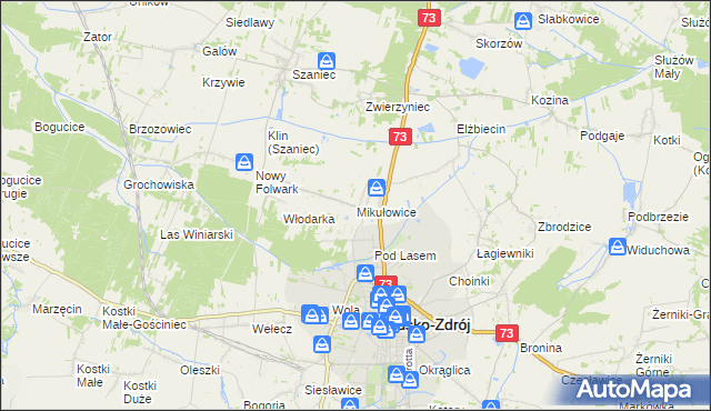 mapa Mikułowice gmina Busko-Zdrój, Mikułowice gmina Busko-Zdrój na mapie Targeo