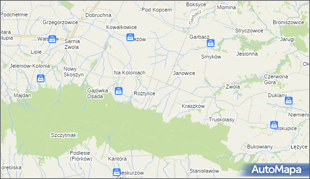 mapa Milejowice gmina Waśniów, Milejowice gmina Waśniów na mapie Targeo