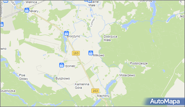 mapa Miłkowo gmina Czaplinek, Miłkowo gmina Czaplinek na mapie Targeo
