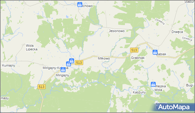 mapa Miłkowo gmina Orneta, Miłkowo gmina Orneta na mapie Targeo