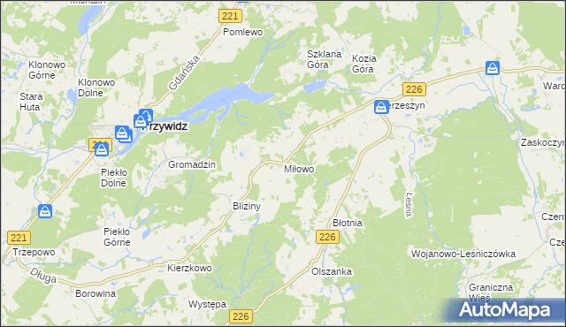 mapa Miłowo gmina Przywidz, Miłowo gmina Przywidz na mapie Targeo