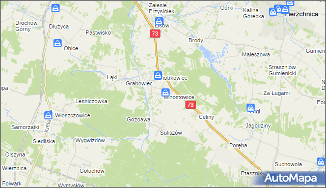 mapa Minostowice, Minostowice na mapie Targeo