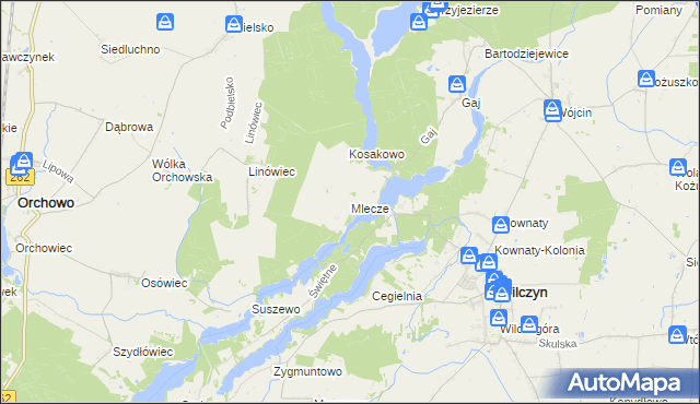 mapa Mlecze gmina Orchowo, Mlecze gmina Orchowo na mapie Targeo