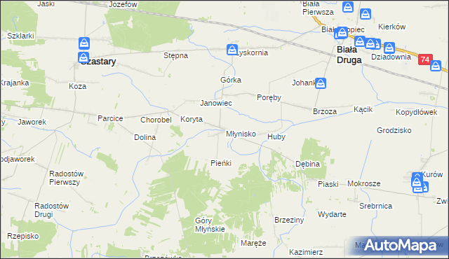 mapa Młynisko gmina Biała, Młynisko gmina Biała na mapie Targeo