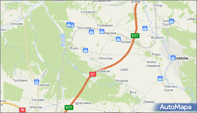 mapa Mnichów gmina Jędrzejów, Mnichów gmina Jędrzejów na mapie Targeo