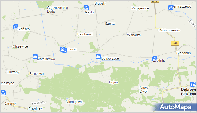 mapa Modliborzyce gmina Dąbrowa Biskupia, Modliborzyce gmina Dąbrowa Biskupia na mapie Targeo
