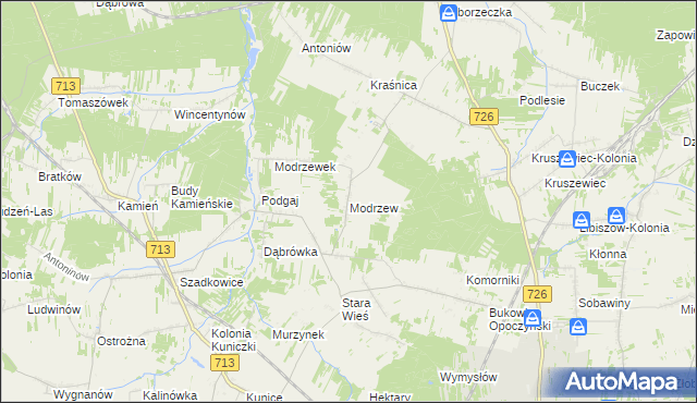 mapa Modrzew gmina Opoczno, Modrzew gmina Opoczno na mapie Targeo