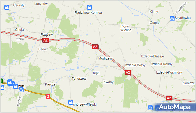 mapa Modrzew gmina Zbuczyn, Modrzew gmina Zbuczyn na mapie Targeo