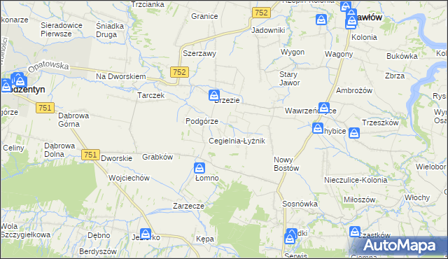 mapa Modrzewie gmina Pawłów, Modrzewie gmina Pawłów na mapie Targeo
