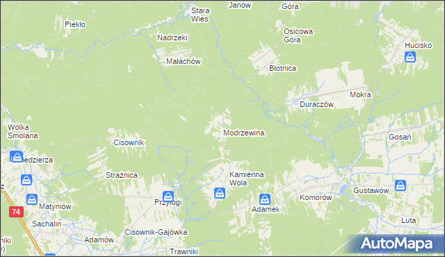mapa Modrzewina gmina Stąporków, Modrzewina gmina Stąporków na mapie Targeo