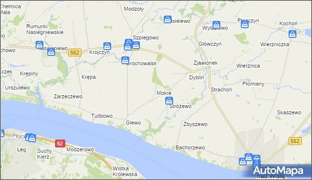 mapa Mokre gmina Dobrzyń nad Wisłą, Mokre gmina Dobrzyń nad Wisłą na mapie Targeo