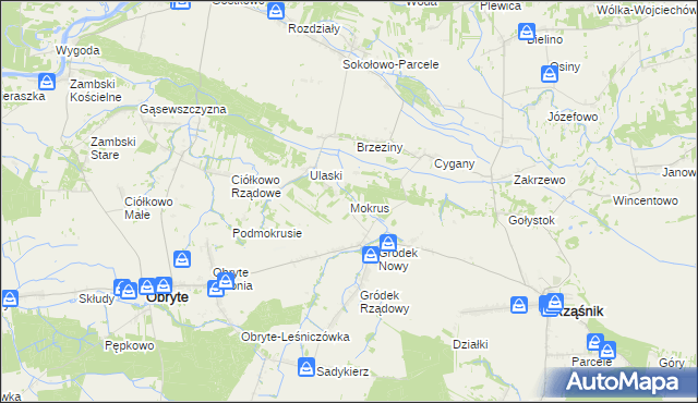 mapa Mokrus gmina Obryte, Mokrus gmina Obryte na mapie Targeo