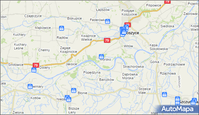 mapa Morsko gmina Koszyce, Morsko gmina Koszyce na mapie Targeo