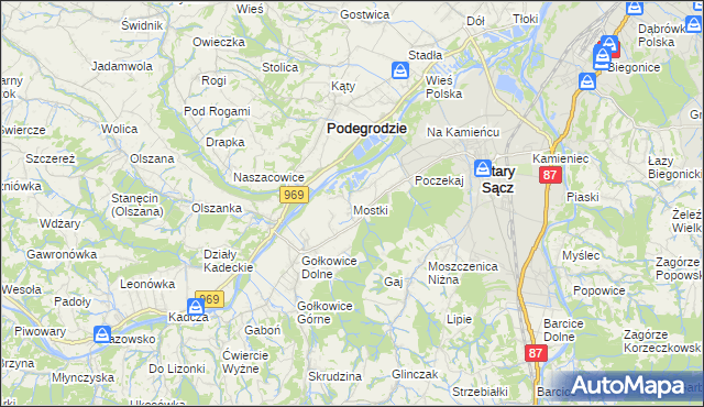 mapa Mostki gmina Stary Sącz, Mostki gmina Stary Sącz na mapie Targeo