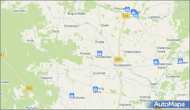 mapa Mysłakowo, Mysłakowo na mapie Targeo