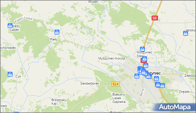 mapa Myszyniec-Koryta, Myszyniec-Koryta na mapie Targeo